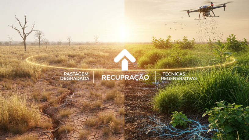 Para Aldo Vendramin, recuperar pastagens degradadas com manejo regenerativo fortalece solo, renda e sustentabilidade.